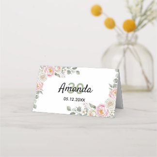 Tarjeta de lugar floral elegante y tarjeta de núme