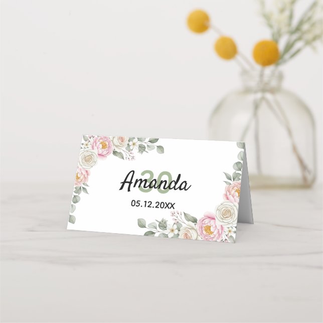 Tarjeta de lugar floral elegante y tarjeta de núme (Reverso)