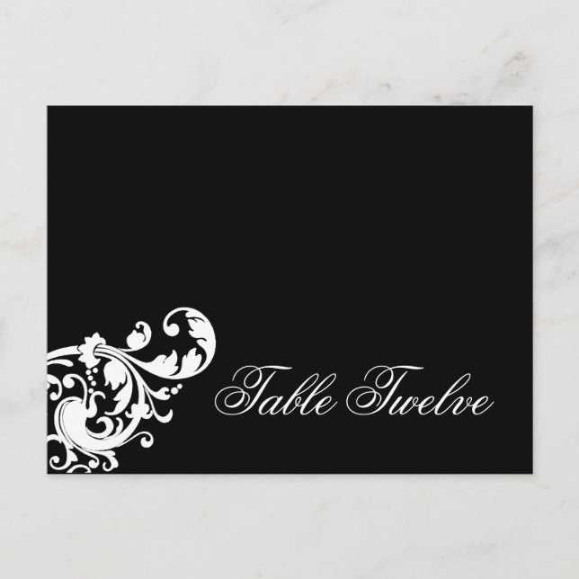 Tarjeta de lugar grabable Black Floral Filigree (Anverso)