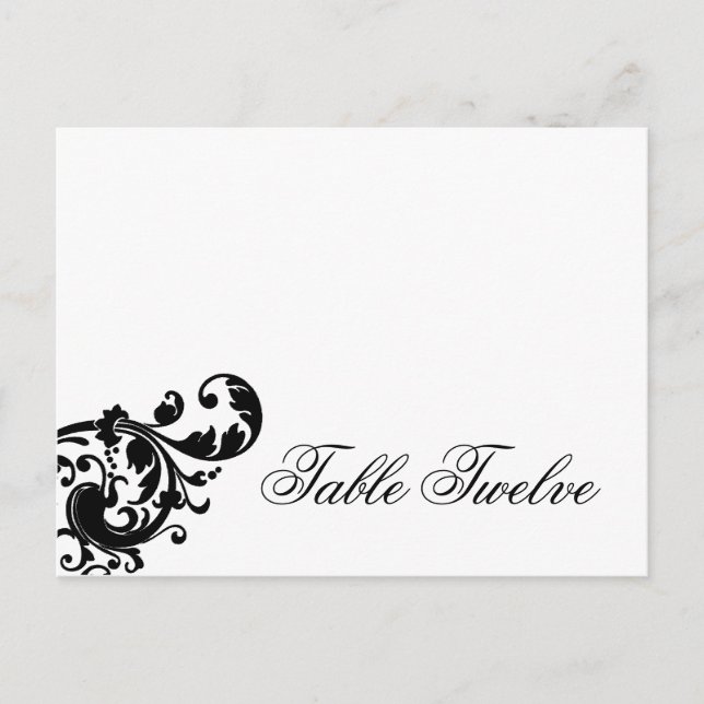 Tarjeta de lugar grabable Black Floral Filigree (Anverso)