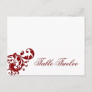 Tarjeta de lugar grabable Crimson Red Floral Filig