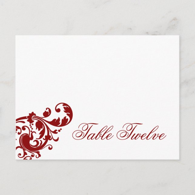 Tarjeta de lugar grabable Crimson Red Floral Filig (Anverso)