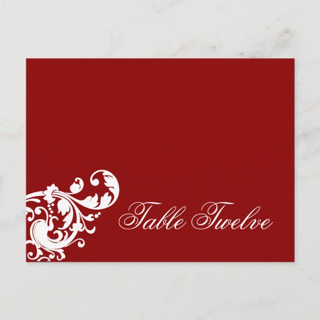 Tarjeta de lugar grabable Crimson Red Floral Filig (Anverso)