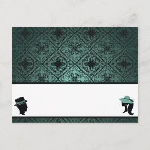 Tarjeta de lugar grabable Damask Verde azulado Par