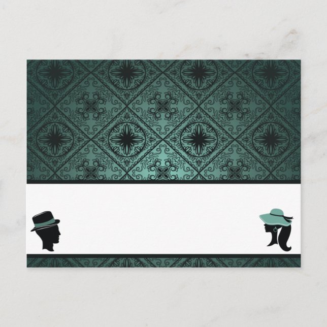 Tarjeta de lugar grabable Damask Verde azulado Par (Anverso)