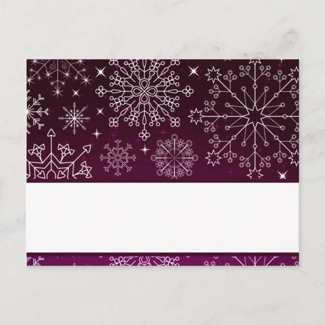 Tarjeta de lugar grabable Estrellas moradas y copo (Anverso)