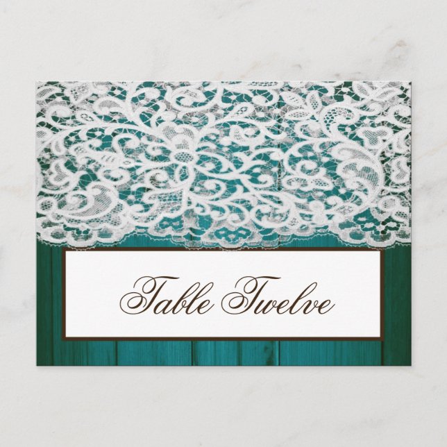 Tarjeta de lugar grabable Lace de madera Verde azu (Anverso)