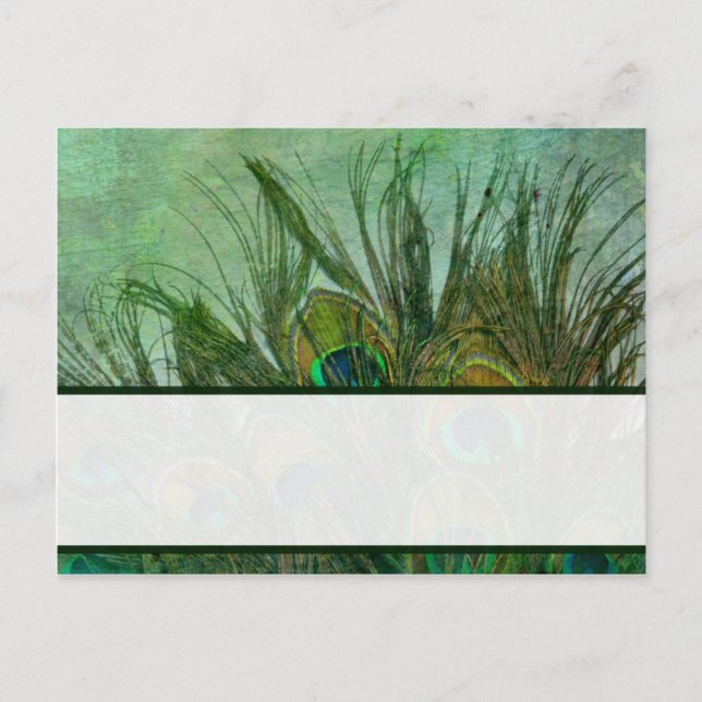 Tarjeta de lugar grabable Peacock Green Fethers (Anverso)