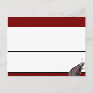 Tarjeta de lugar grabable Peacock rojo negro blanc