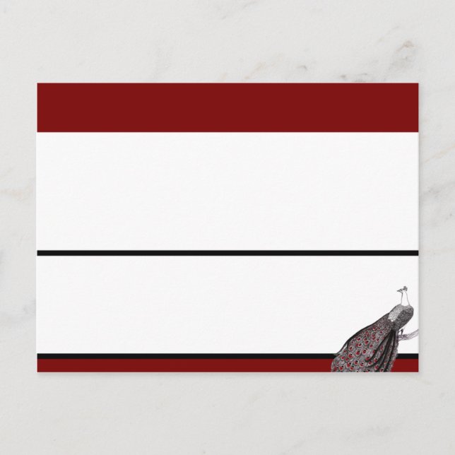 Tarjeta de lugar grabable Peacock rojo negro blanc (Anverso)