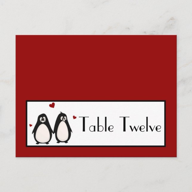 Tarjeta de lugar grabable Penguin Love Couple Mate (Anverso)