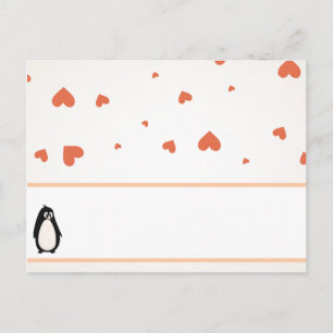Tarjeta de lugar grabable Penguin Love/Heart Peach