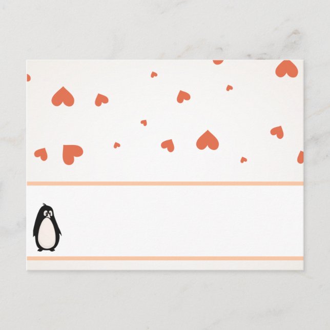 Tarjeta de lugar grabable Penguin Love/Heart Peach (Anverso)