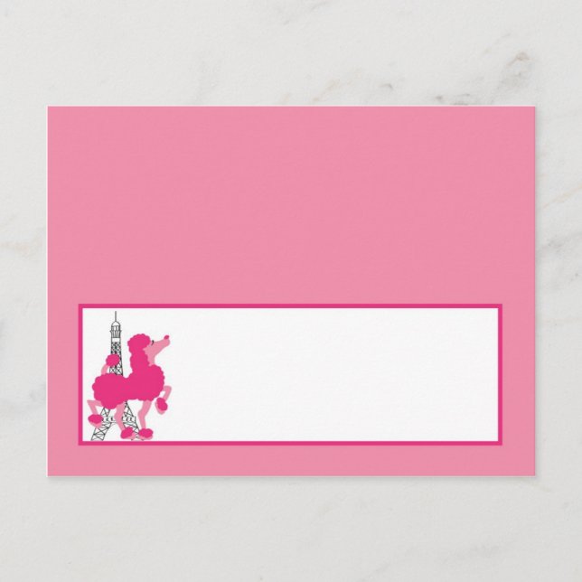 Tarjeta de lugar grabable Pink Poodle Paris Eiffel (Anverso)