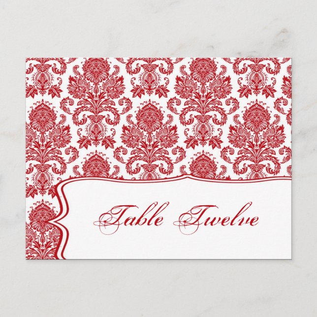 Tarjeta de lugar grabable Red Crimson Lace Damask  (Anverso)