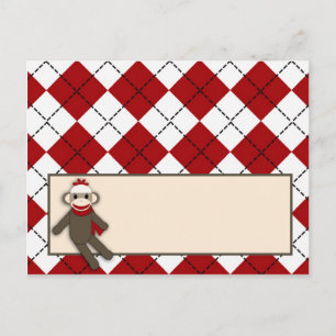 Tarjeta de lugar grabable Red Sock Mono Argyle