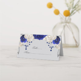 tarjeta de lugar gris de flores blancas azules rea