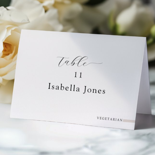 Tarjeta de Lugar Minimalista con Opción de Comida (Elegant Table Place Cards)