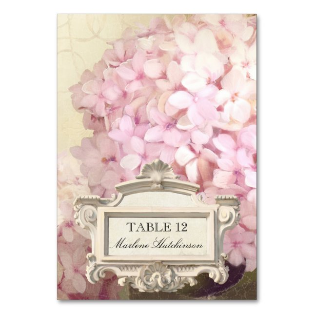 Tarjeta de lugar número de tabla Hydrangeas rosa p (Anverso)