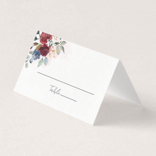 Tarjeta de lugar para boda floral (Anverso)