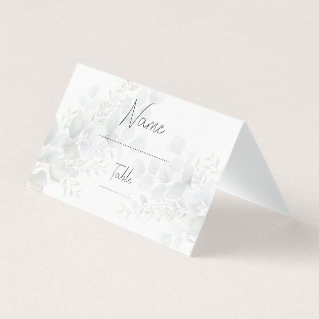 Tarjeta de lugar para invitados de boda de eucalip (Anverso)
