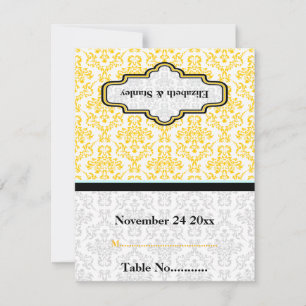 Tarjeta de lugar personalizada para boda de damasc
