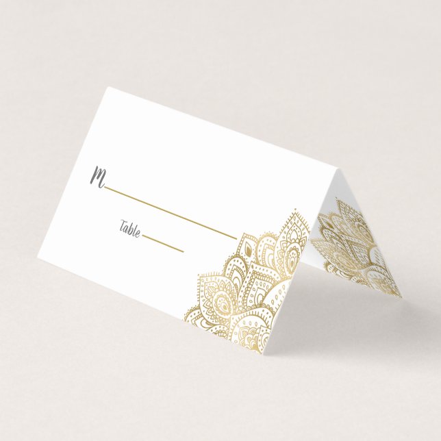 tarjeta de lugar personalizado oro paisley lace ma (Anverso)