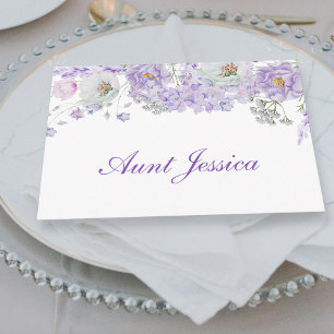 Tarjeta de lugar plana de color de agua Lilac Flow