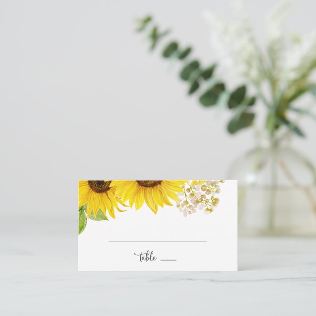 Tarjeta de lugar plana de girasol de país Boda (Anverso de pie)