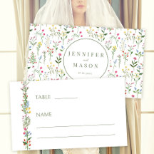 Tarjeta de lugar plana del boda de flores silvestr