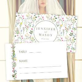 Tarjeta de lugar plana del boda de flores silvestr