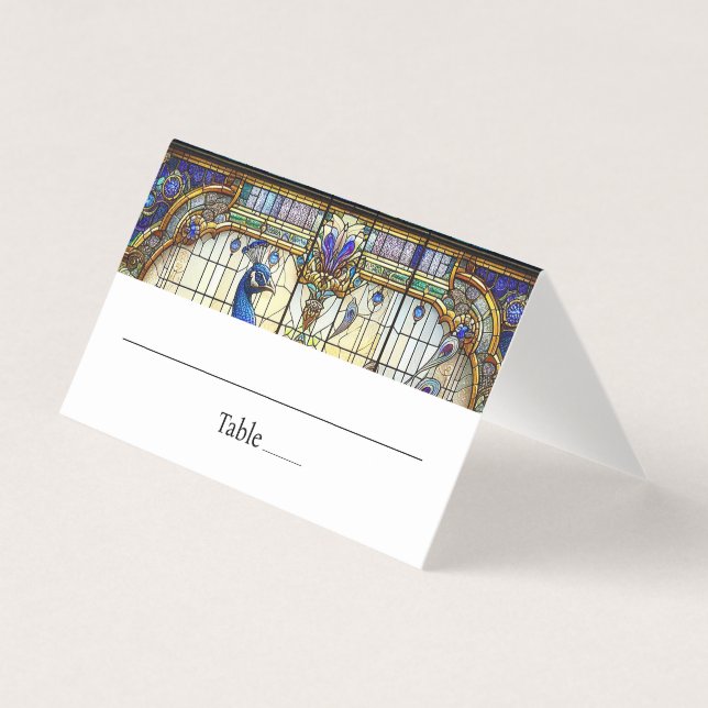 Tarjeta de lugar plegable de pluma de pavo real (Anverso)