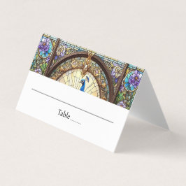Tarjeta de lugar plegable de pluma de pavo real