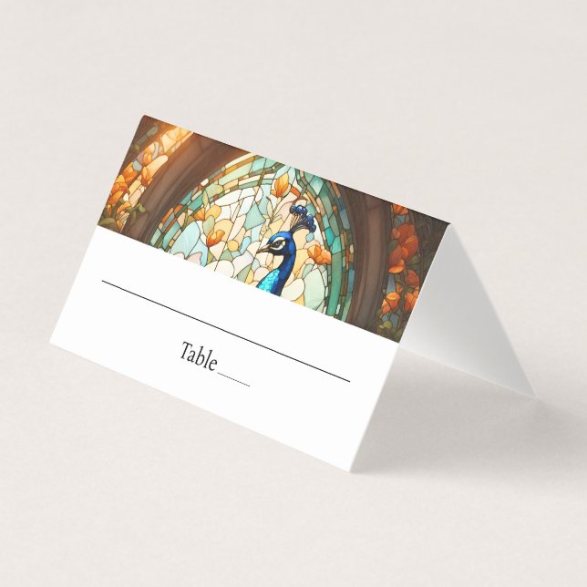 Tarjeta de lugar plegable de pluma de pavo real (Anverso)