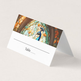 Tarjeta de lugar plegable de pluma de pavo real