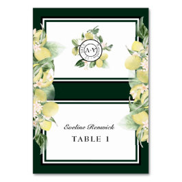 Tarjeta de lugar plegable Lemon Border Green Boda