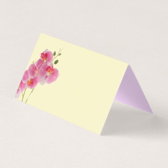 Tarjeta de lugar plegada de orquídea pastel (Anverso)