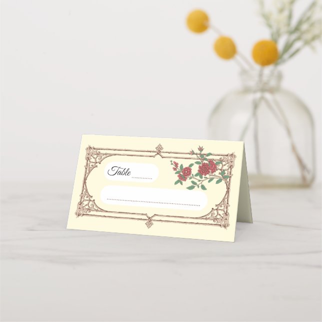 Tarjeta de lugar plegada para boda romántica medie (Anverso)