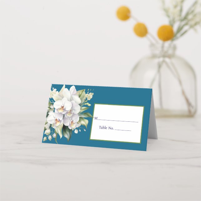 Tarjeta de lugar plegado azul del océano orquídeo  (Anverso)