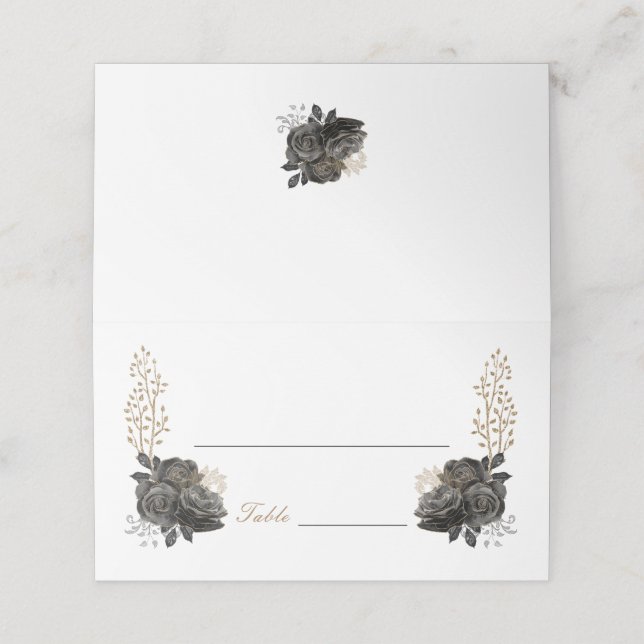 Tarjeta de lugar plegado Black and Gold Quinceañer (Exterior desplegado)