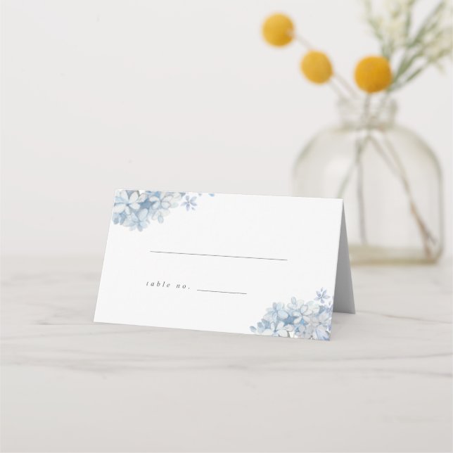 Tarjeta de lugar plegado Blue Hydrangeas Boda (Anverso)