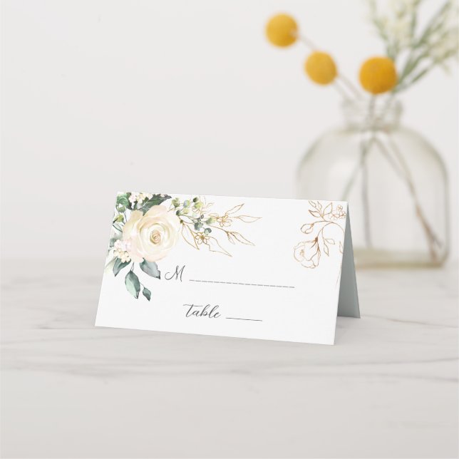 Tarjeta de lugar plegado Boda de follaje de rosas  (Anverso)