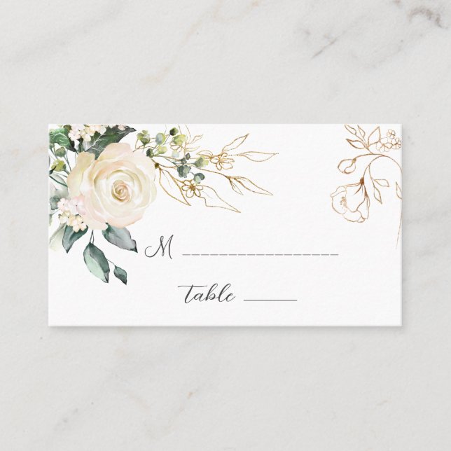 Tarjeta de lugar plegado Boda de follaje de rosas  (Anverso)