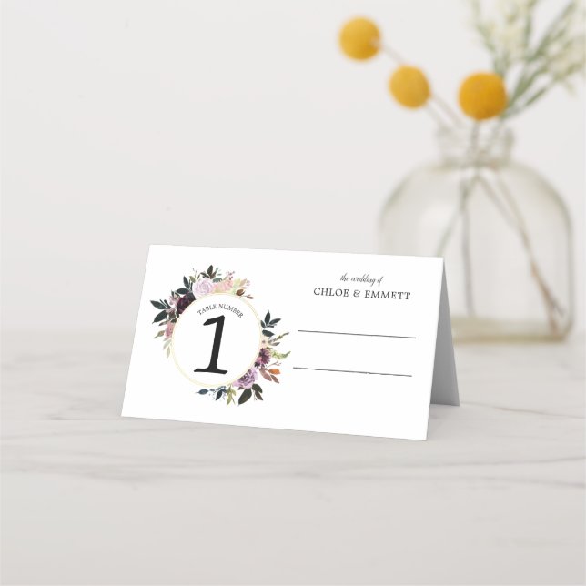 Tarjeta de lugar plegado Boda de guirnalda rosa mo (Anverso)