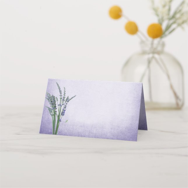 Tarjeta de lugar plegado Boda de lavanda inglesa (Anverso)
