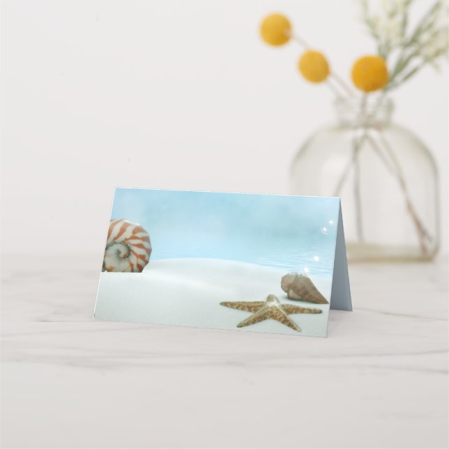 Tarjeta de lugar plegado Boda de temas de playa (Anverso)