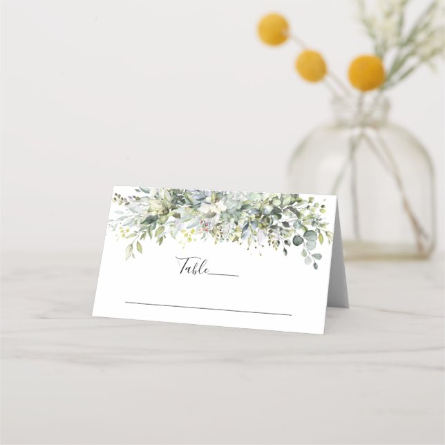 Tarjeta de lugar plegado Boda floral verde (Anverso)