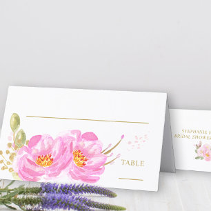 Tarjeta de lugar plegado de color rosa y oro flora