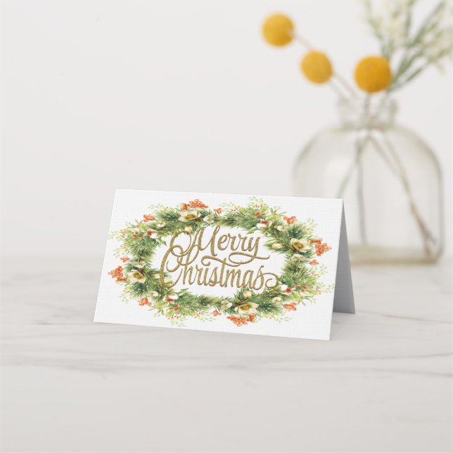 Tarjeta de lugar plegado de Feliz Navidad (Anverso)