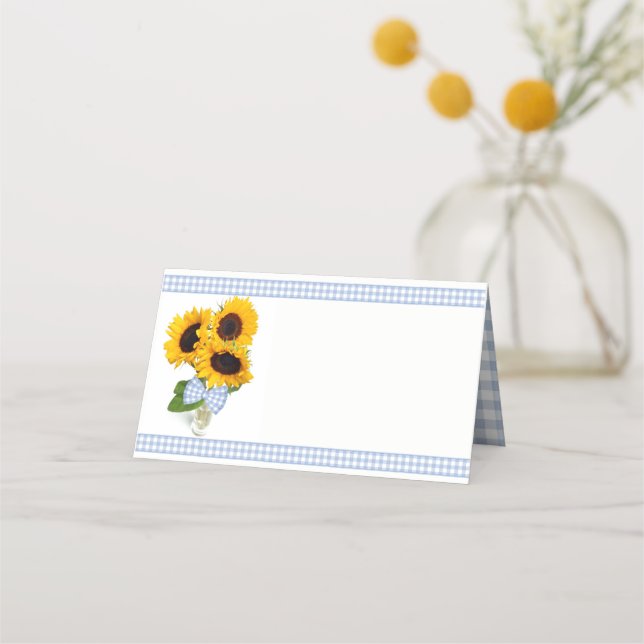 Tarjeta de lugar plegado de Gingham y Sunflowers B (Anverso)